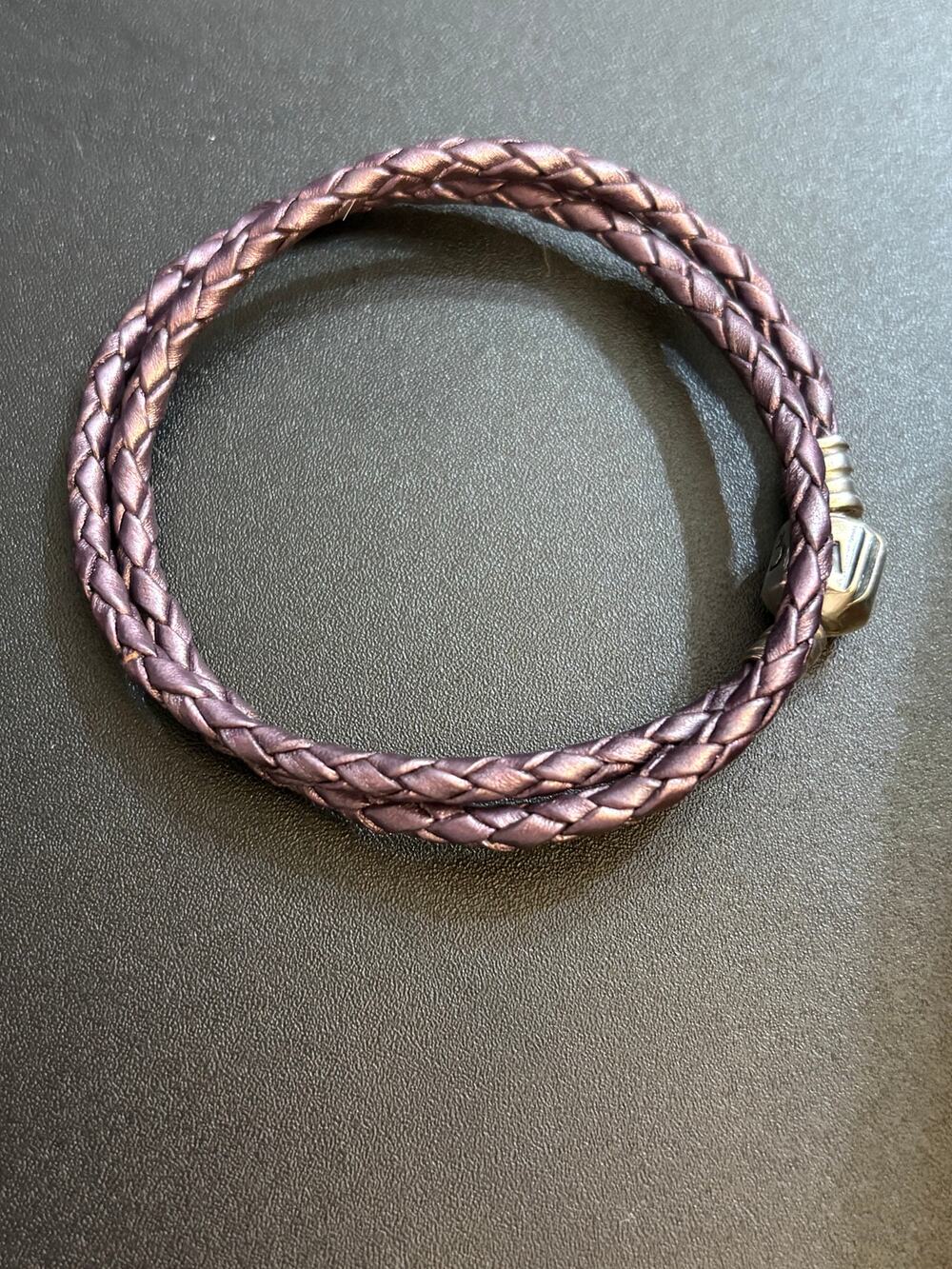 Pandora Double Leather Bracelet S925 ALE size 6 Purple